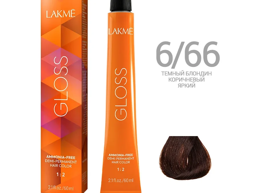 Краска для волос Lakme Gloss 6/66, темный блондин коричневый насыщенный, 60 мл, полуперманентная, без аммиака